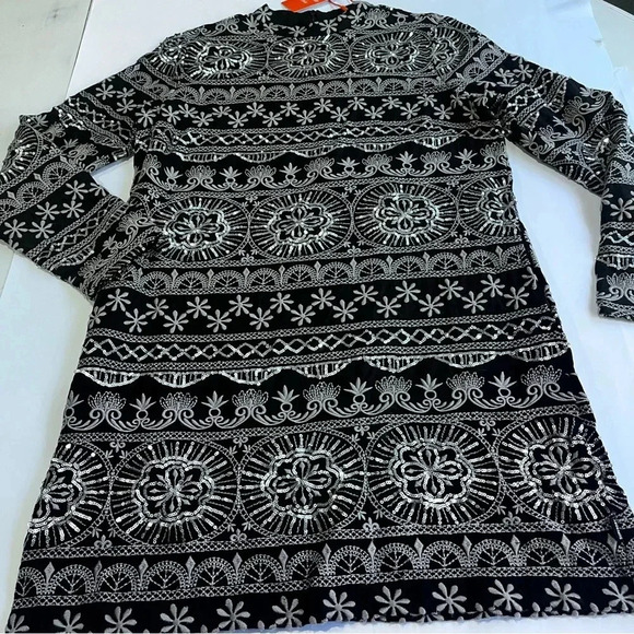 Superdry Women's 10 Shirt Casual Dress embroidered black silver mid new years - Picture 5 of 9